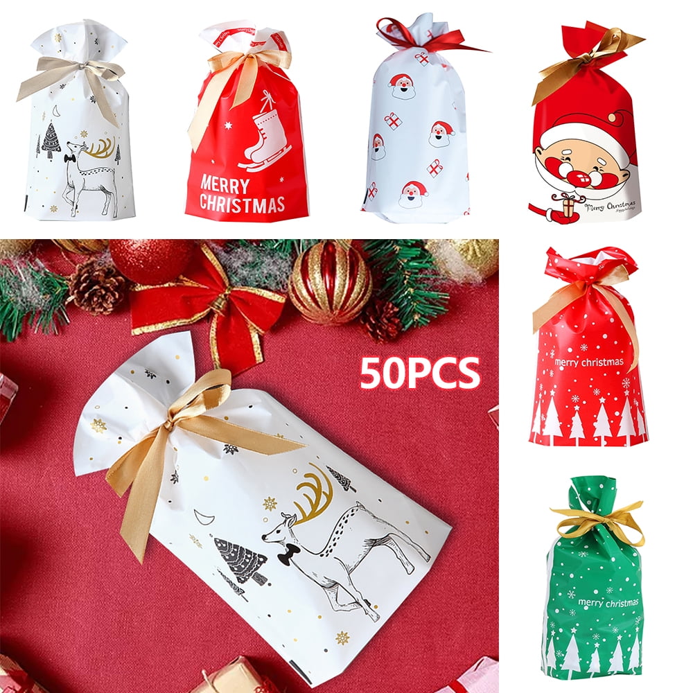 50 Pcs Christmas Candy Bag Christmas Treat Bags Candy Goodies Plastic