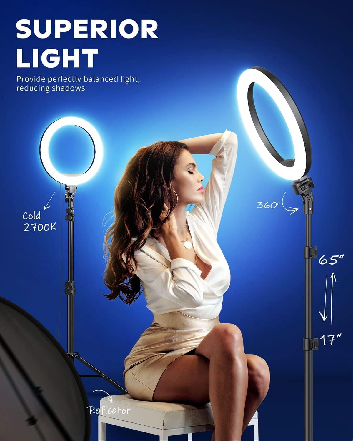 10.2" Selfie Ring Light With 65" Adjustable Tripod Stand & Phone Holder For Live Stream/makeup  Upgraded Dimmable Led Ringlight Tiktok/youtube/zoom Meeting/photography