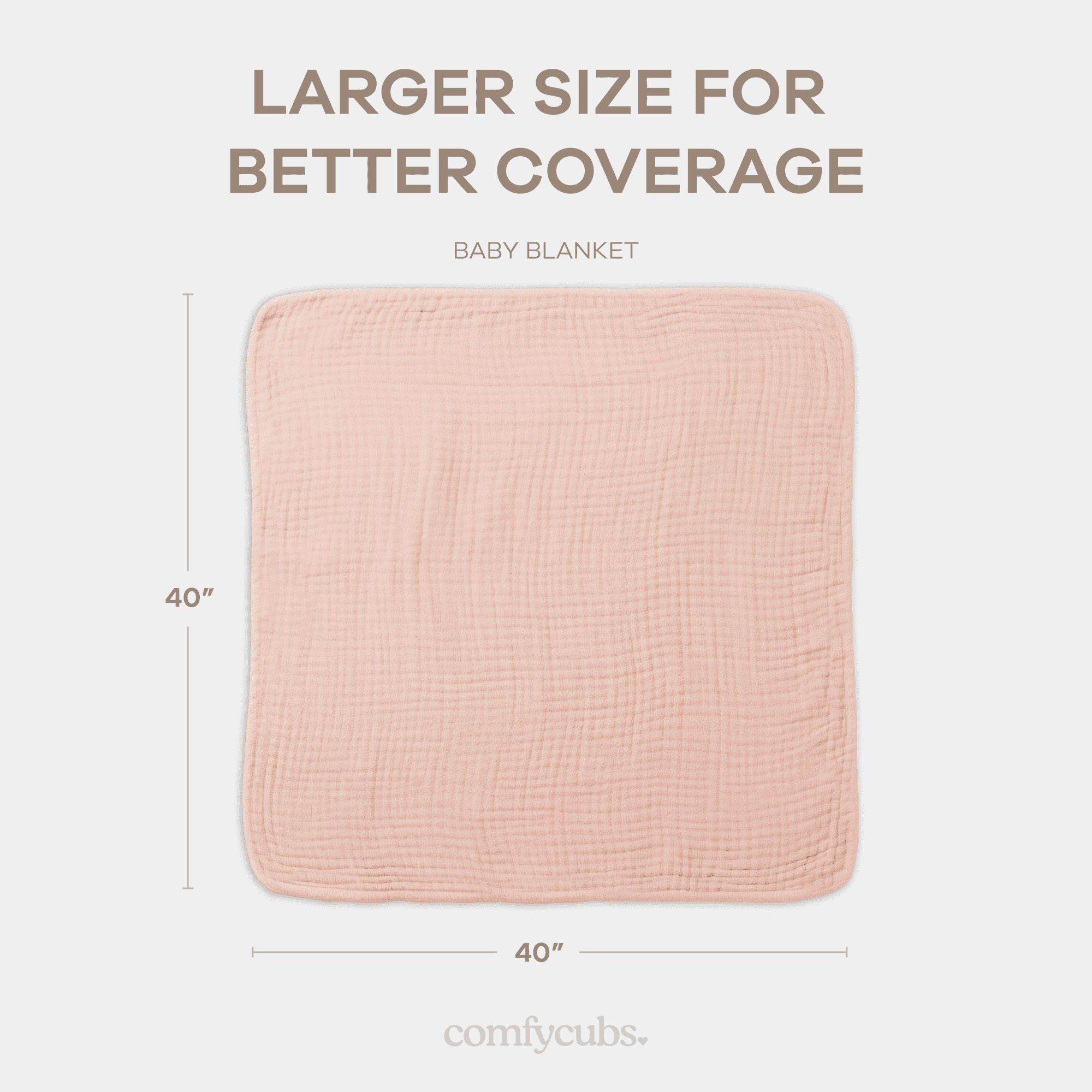 Comfy Cubs Baby Muslin Blanket, Swaddle for Newborns, Large 40” x 40”, 6-Layer (Blush, Baby)