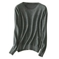 thumbnail image 2 of Idoravan Long Sleeve Shirts for Women,Ladies Clearance, Woman Round Neck Long Sleeve Solid Color Capless Fashion Fallow Commuting Jacket Dark Gray M, 2 of 3