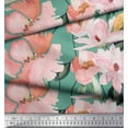 thumbnail image 3 of Soimoi Blue Cotton Jersey Fabric Leaves & Magnolia Floral Printed Craft Fabric by the Yard 58 Inch Wide, 3 of 5