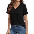thumbnail image 2 of MOSHU Deep V Neck Womens Plus Size Tops Curved Hem Shirts for Women Fashion Trendy Blouses Casual Loose Fit Tees Tops, 2 of 8