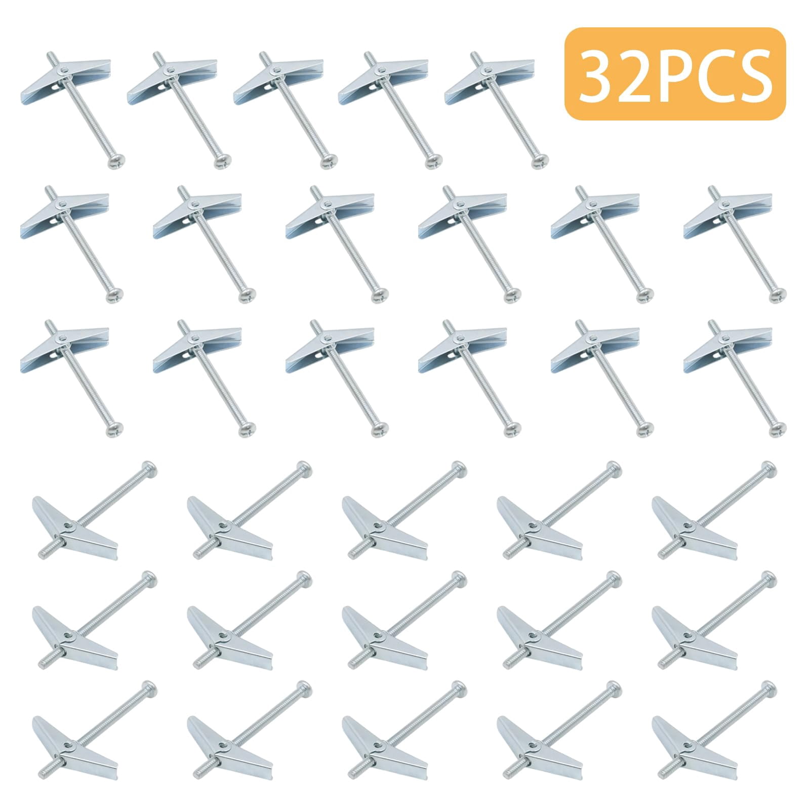 32pcs 1/8"x2" Toggle Bolts, Wing Nut Set, Heavy Duty Hollow Wall Anchors, Metal Drywall Anchors, for Hollow Wall Ceiling Sheetrock, Hanging Heavy Items on Drywall/Wood