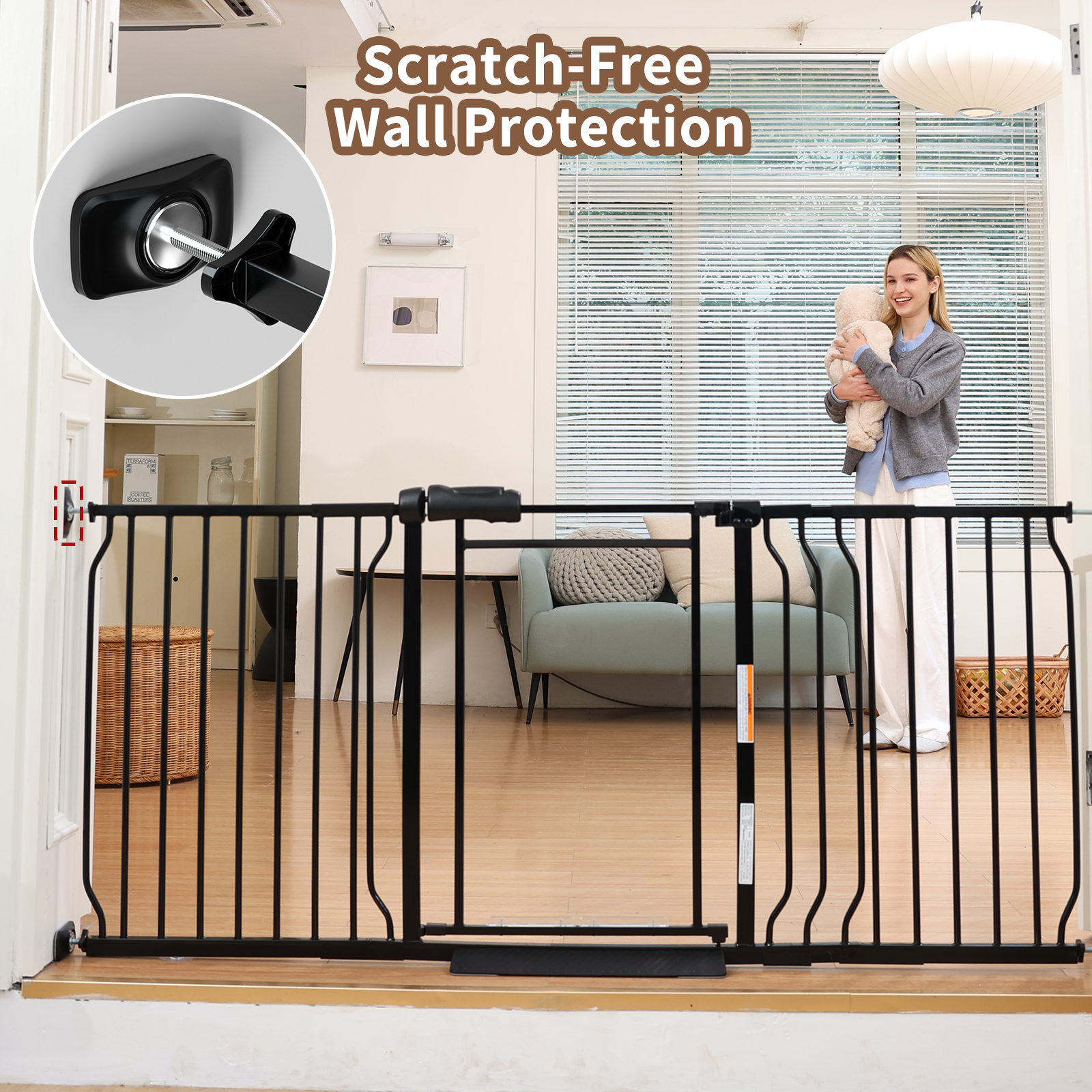 Fairy Baby Safety Gate with Door, 57-64 in, Black photo 7