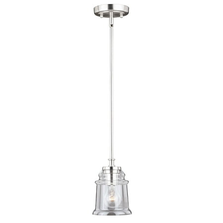 

Vaxcel Toledo Satin Nickel Industrial Jar Mini Pendant Ceiling Light Clear Glass