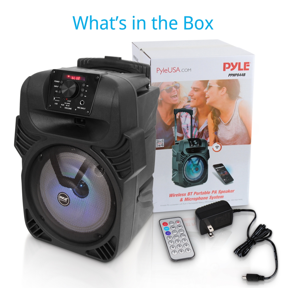 Pyle PPHP844B 400 W Portable Bluetooth Speaker w/ LED Party Lights & Remote - image 4 of 7