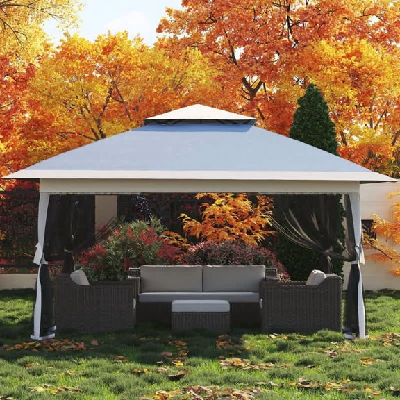 EastVita Dark Blue 13x13 Canopy Tent, Pop Up Gazebo with Mosquito Netting, Outdoor Gazebo with 4 Sandbags & Wheeled Bag, pop up Canopy for Backyard & Patio Furniture, Patio, Deck
