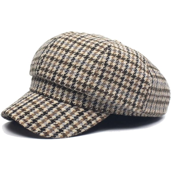 CoCoMangos Women's Houndstooth Print Newsboy Hat Fall Winter Tweed Paperboy Cap Retro Beret Hats for Ladies Fashion Headwear