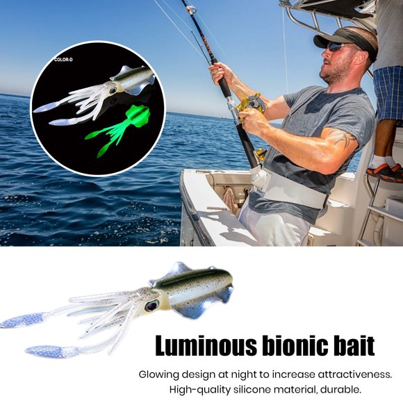 LJNYFDC Colorful Fishing Lure Fishing Soft Squid Lure Glow in the Dark Artificial Octopus Bait Sea Saltwater Trolling