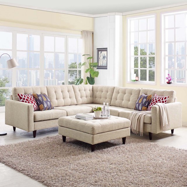 Modway Empress Canapé Sectionnel d'Angle Rembourré en Tissu, Beige