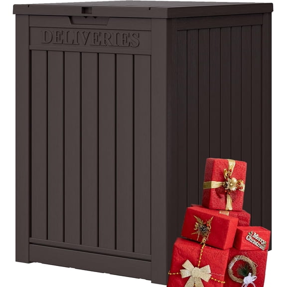 SONGMY Delivery Box for Porch, 51 Gallon Outdoor Resin Deck Box, Lockable Storage and Package Box, Weatherproof and UV Resistant