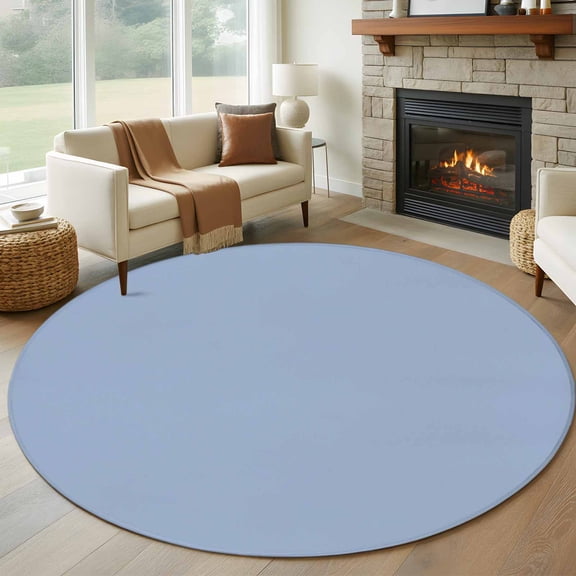 5ft Round Rug, Pure Light Blue Non-Skid Rubber Backing Large Area Rugs - Living Room Bedroom Home Office, Simple Solid Color Indoor Floor Mat Carpets Washable Rug
