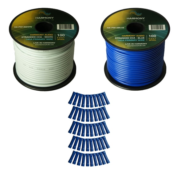 Harmony Car Primary 14 Gauge Power or Ground Wire 200 Feet 2 Rolls White & Blue