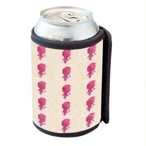 KuzmarK Insulated Drink Can Cooler Hugger - Birds Pink Painting