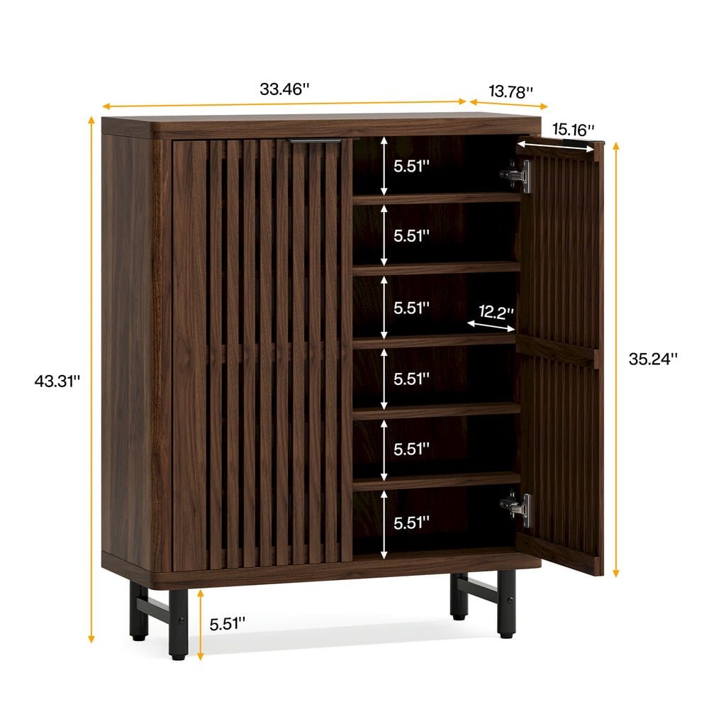 Hommoo 6-Tier Shoe Cabinet with Louvered Doors & Adjustable Shelves,Wooden Shoe Storage Organizer Cabinet, 24 Pairs,Dark Walnut