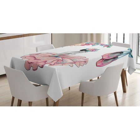 Ballerina Tablecloth, Painting Illustration of Girl with Floral Head Wear and Fluffy Pastel Toned Tutu, Rectangular Table Cover for Dining Room Kitchen, 60
