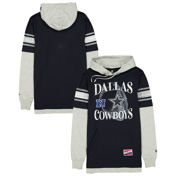 Men's New Era Navy Dallas Cowboys Twofer Layered Long Sleeve Hoodie T-Shirt