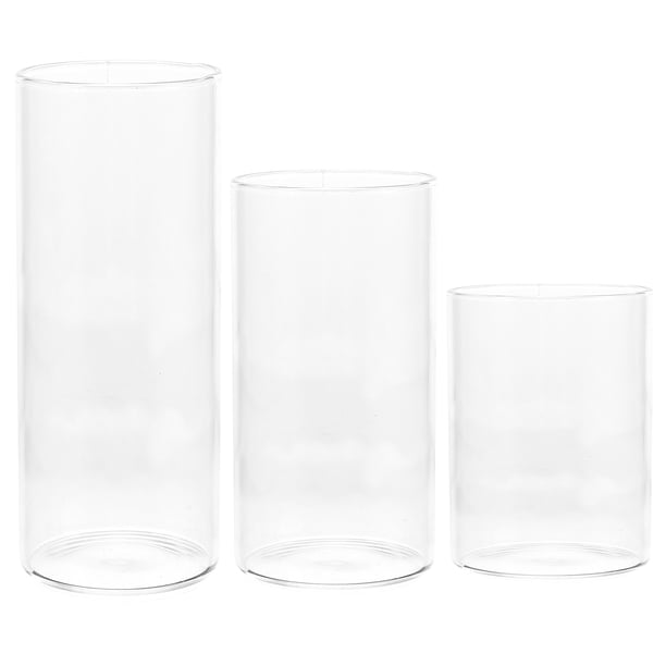 Juego de 3 portavelas de cristal con forma de chimenea, pantalla, portavelas de cristal transparente para velas de pilar.