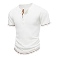 thumbnail image 3 of FRSASU Men's Short Sleeve Casual Summer T-Shirts Solid Henley Neck Button Up Pullover Tops Spring Turn Down Basic Shirt White, 3 of 8