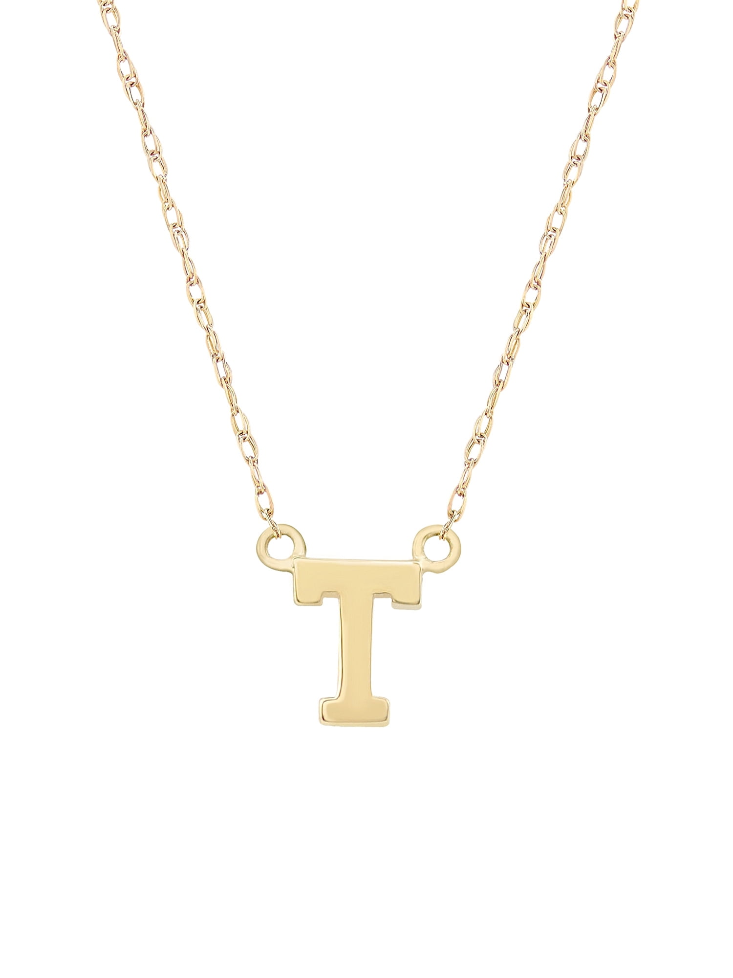 Unbrand 14K Yellow Gold Classic Alphabet Initial Pendant Necklace, T