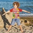 thumbnail image 3 of FORMRS Boys Rash Guard with Short Sleeves UPF 50+ Swim Shirts Sizes 3-12T, Striped Lemon, 3 of 6
