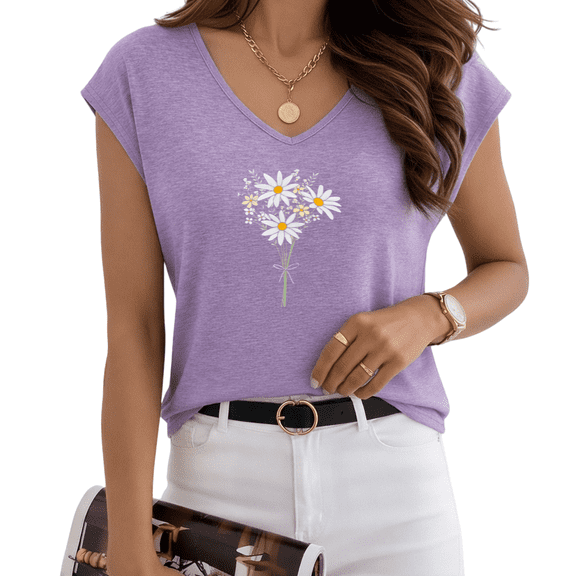 UNISHE Women's Spring Daisy Bouquet V-Neck Sleeveless T-Shirt S-5XL Leisure Tank Top