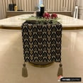 thumbnail image 3 of Velvet Decorative Table Runner, Luxury Textured Fabric with Bead Embroidery and Tassels 14 inch wide x 64 inch long Wedding Decor Elegant Modern Designer Table - Peacock Art Deco, 3 of 10