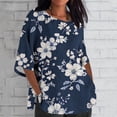 thumbnail image 2 of BangWanChi 3/4 Length Sleeve Womens Tops Plus Size Women's Ladies Fashion Casual Cropped 3/4 Sleeve Printing Cotton Loose Shirt Blouse Top, 2 of 5