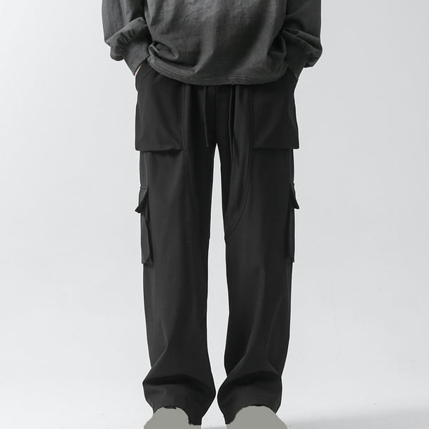 Pantalones de trabajo para hombre, de cintura elástica, con múltiples bolsillos y cordón, rectos, de tubo y cintura media, de licra