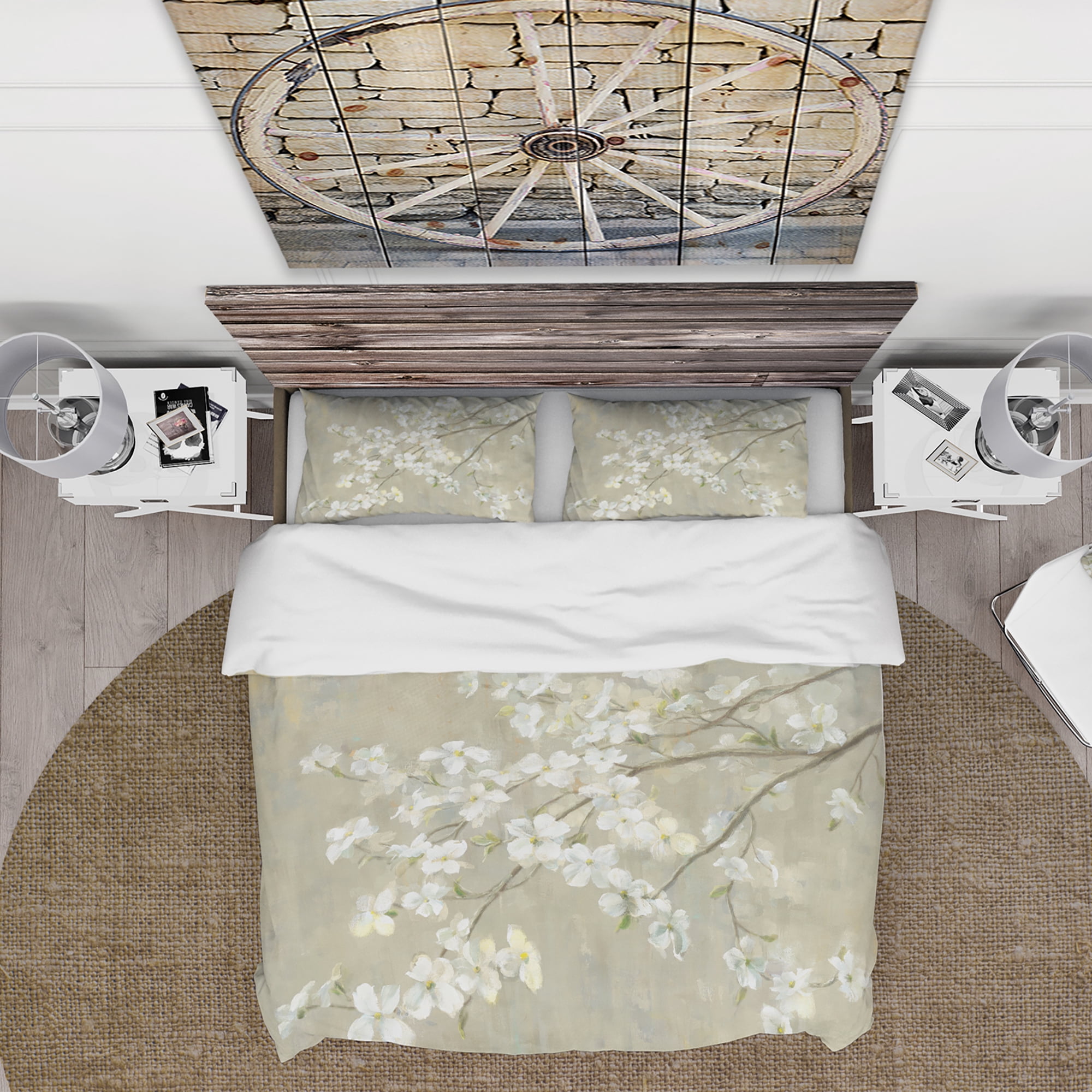 Designart 'Dogwood in Spring Neutral' Cottage Duvet Cover Set