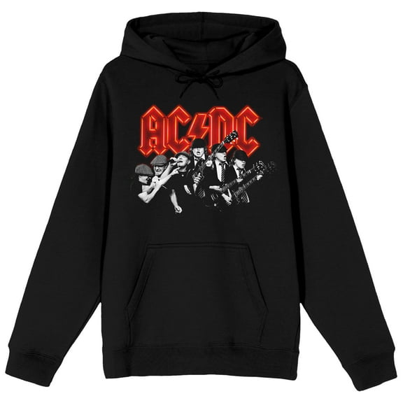 ACDC Rock Band & Logo Long Sleeve Women's Black Hooded Sweatshirt-XL