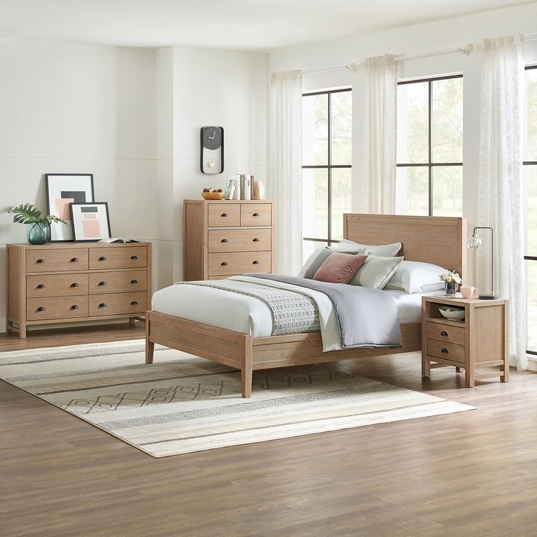 Arden 4-Piece Wood Bedroom Set, Queen Size Bed with 50 in. High Headboard,  Includes 2-Drawer Nightstand, 5-Drawer Chest, and 6-Drawer Double Dresser,  Light Driftwood Finish - Walmart.com