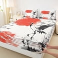 thumbnail image 5 of Manfei Ink Red Sun Crane Full Size Sheets for Teens, Reed Pond Bed Sheets, Black Red White 4pcs, 1 Flat Sheet, 1 Fitted Sheet and 2 Pillowcases, 5 of 6