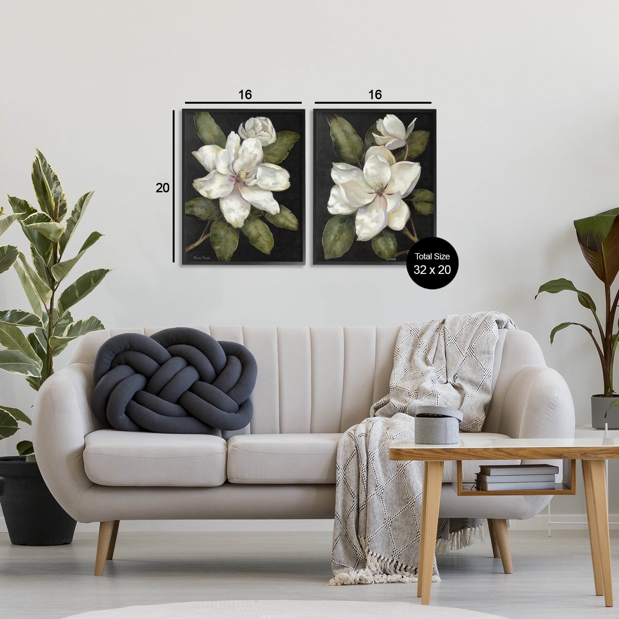Stupell Industries Magnolia Buds & Blooms 2 Piece Black Framed Giclee Art Set, design by Nan