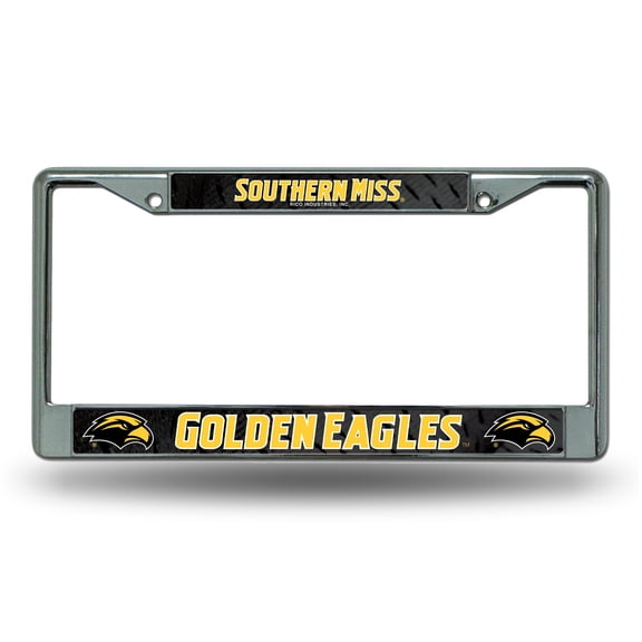 Southern Miss NCAA Golden Eagles Chrome Metal License Plate Frame
