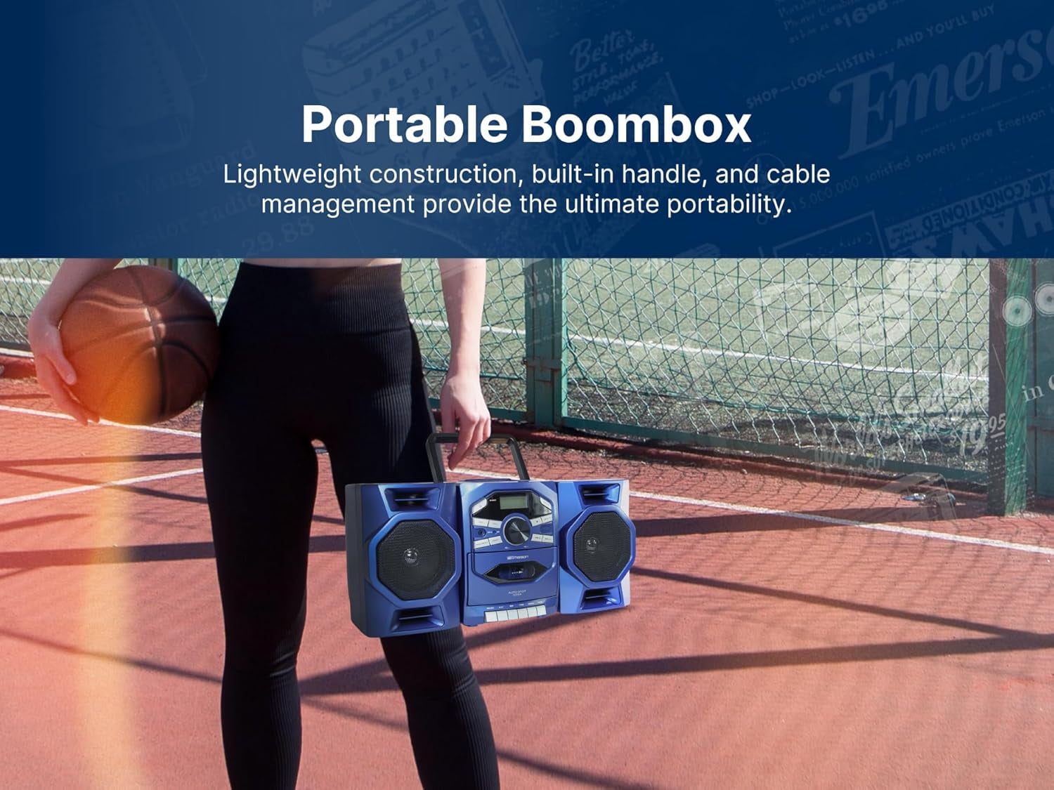 Emerson Boombox with CD & Cassette Player | Digital AM FM Portable Radio MP3, AUX, Mic Input | Portable Stereo System For Home, Indoor, Outdoor | Loud Big Speakers