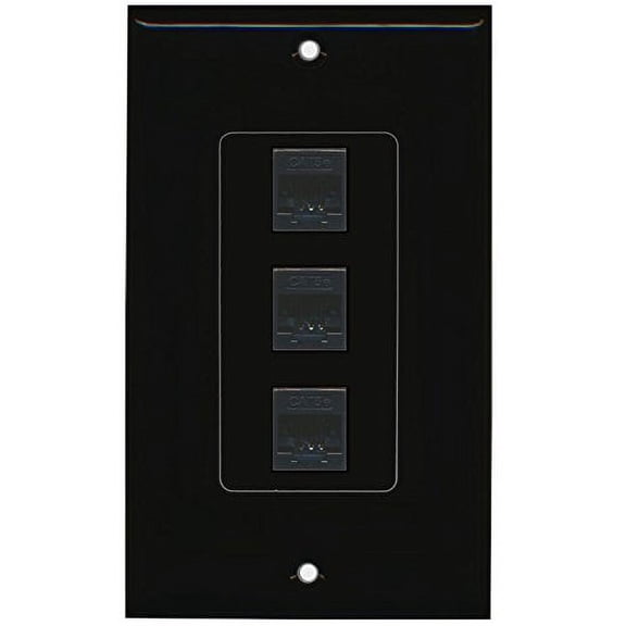 RiteAV (1 Gang Decorative 3 Cat5e Black Wall Plate Black
