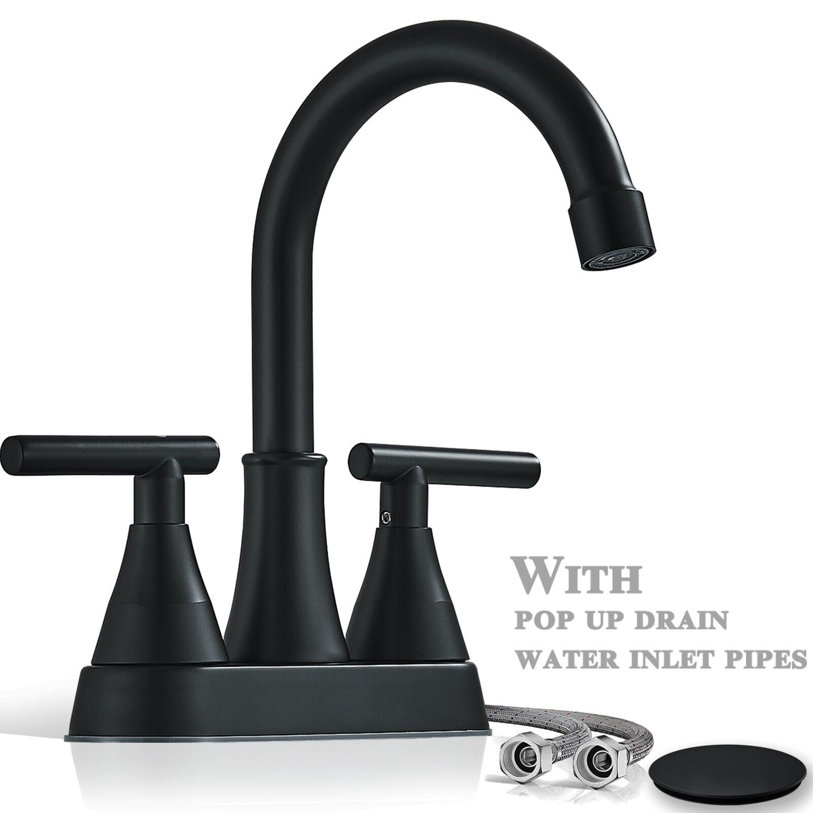Matte Black Bathroom Sink Faucet 3Holes 4in Centerset Vanity Mixer with Drain