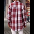thumbnail image 4 of Camisa Abotonada para Mujer, Camisa A Cuadros, Larga, Solapa, Informal, para Negocios, Trabajo Rojo y S, 4 of 10