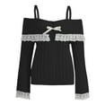 thumbnail image 4 of Women's Pullover Sweater Women Off Shoulder Top Long Sleeve Lace Trim Knit Shirt Fashion Cute Solid Pullover Sweater for Casual Wear, 4 of 5