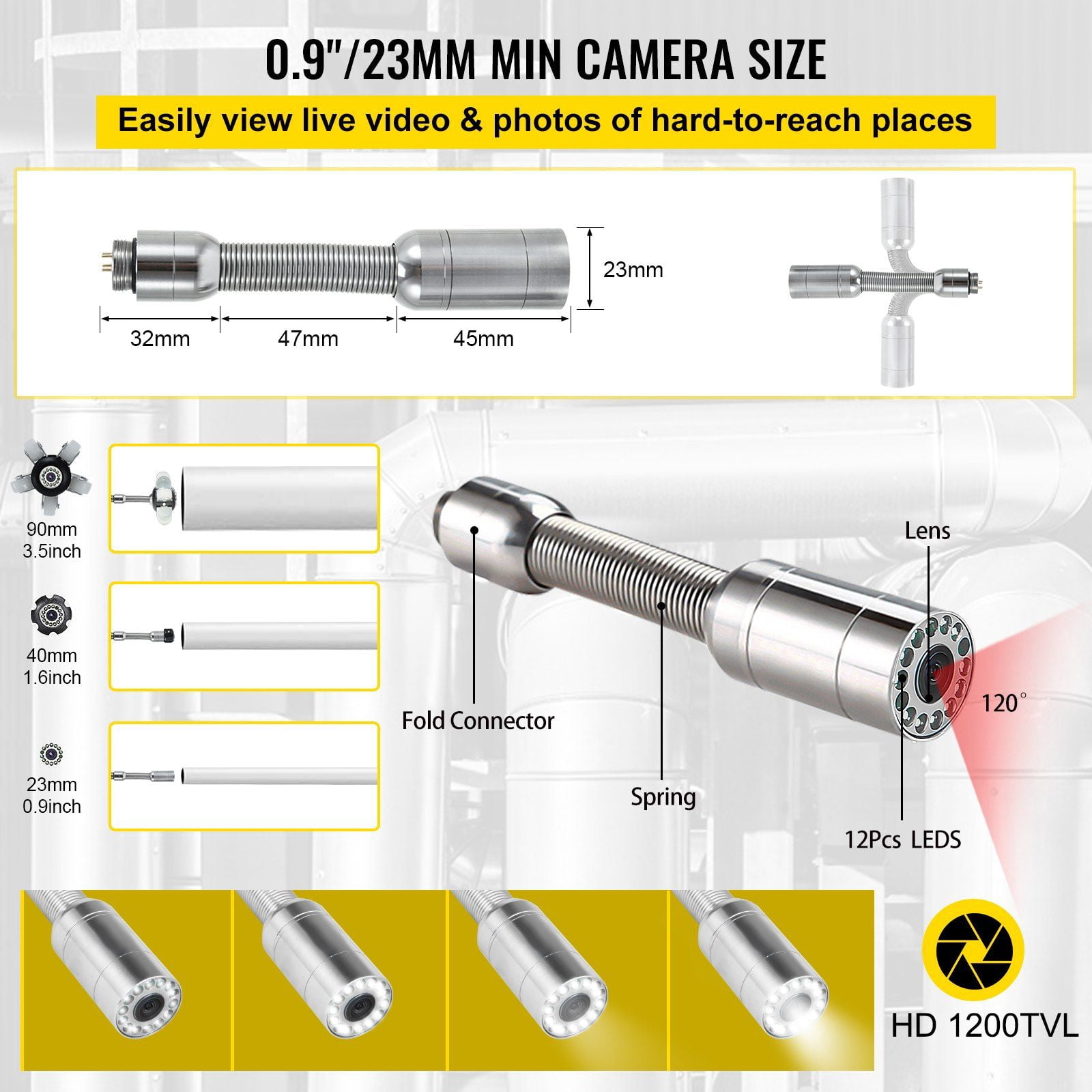 150FT Sewer Inspection Camera with 9" LCD Screen, DVR & 8GB SD Card, IP68 Waterproof Borescope w/LED Lights for Drain Pipe Plumbing, Wall Duct - Industrial Endoscope