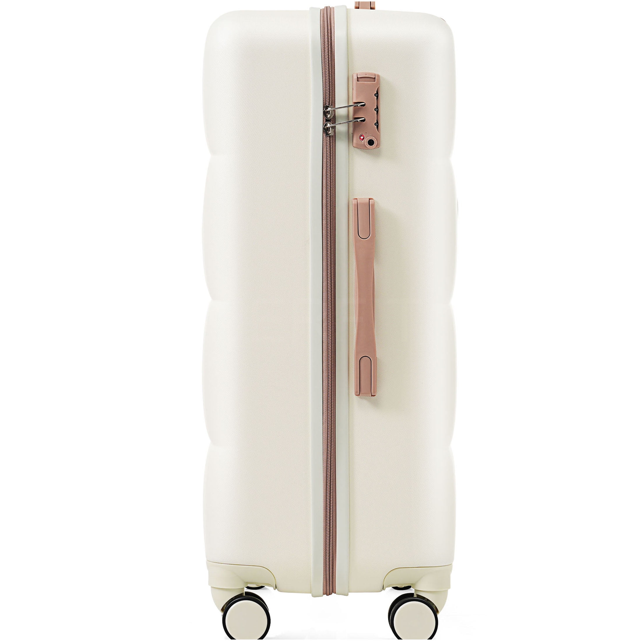 JERFIT 3-Piece White & Gold ABS Hard Shell Luggage Set with Cup Holder, 360° Spinner Wheels, Airline Approved Carry-On Suitcase
