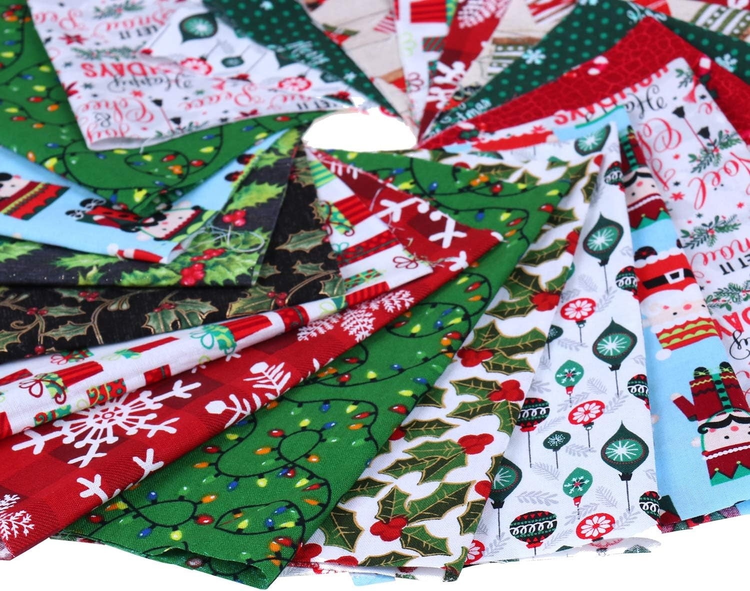 Pozyie 20 Pieces Christmas Cotton Fabric Bundles Sewing Square Patchwork Precut Fabric Scraps for DIY Christmas Stocking Tree Wreath Doll Dress Apron Quilt Coaster