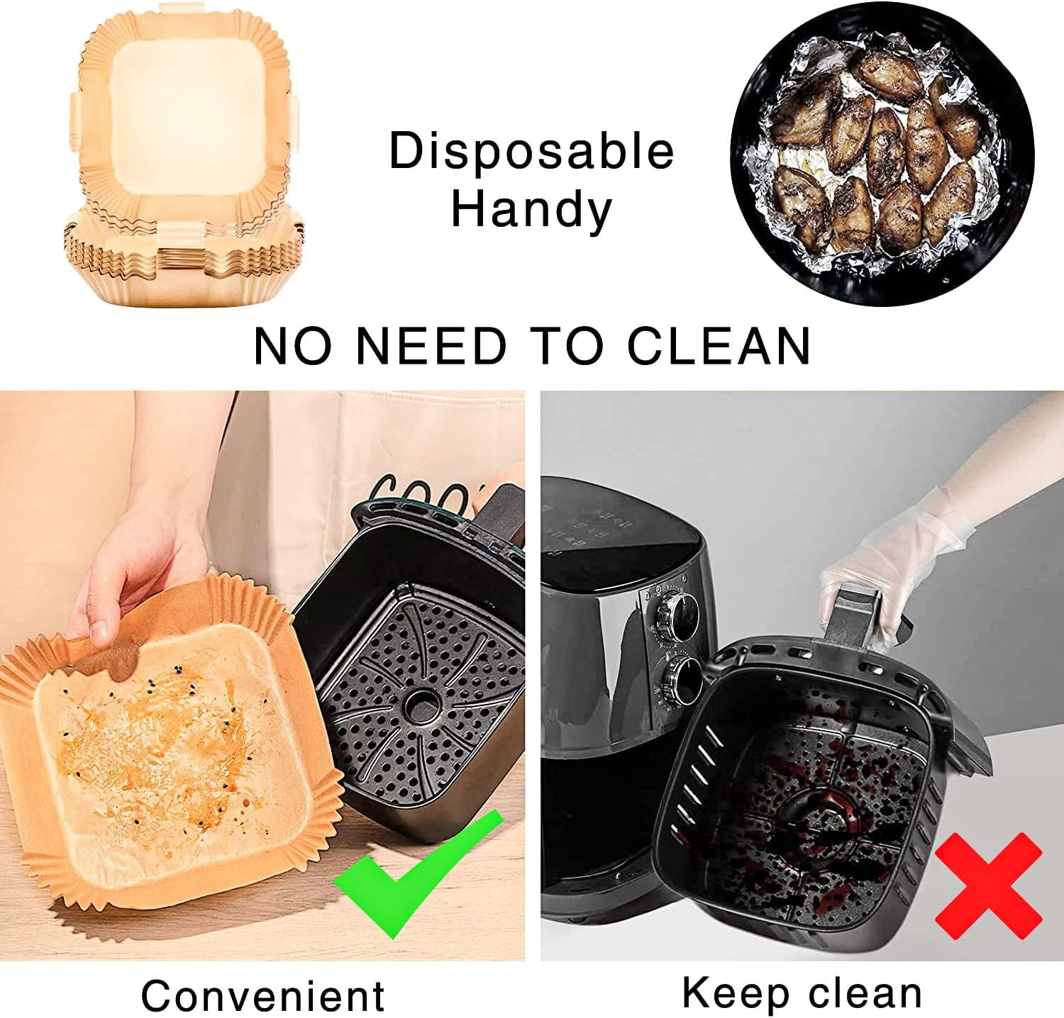 ShenMo Papier De Cuisson Pour Friteuse à Air Chaud, 50 Pcs Papier Parchemin Pour Friteuse à Air, Feuilles De Papier De Cuisson, Papier Parchemin Carré Pour Friteuse à Air, Papier De Cuisson