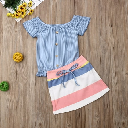 

Toddler Kids Baby Girls Tops T-shirt Mini Dress Skirt Outfits Summer Clothes Age For 2-7 Years