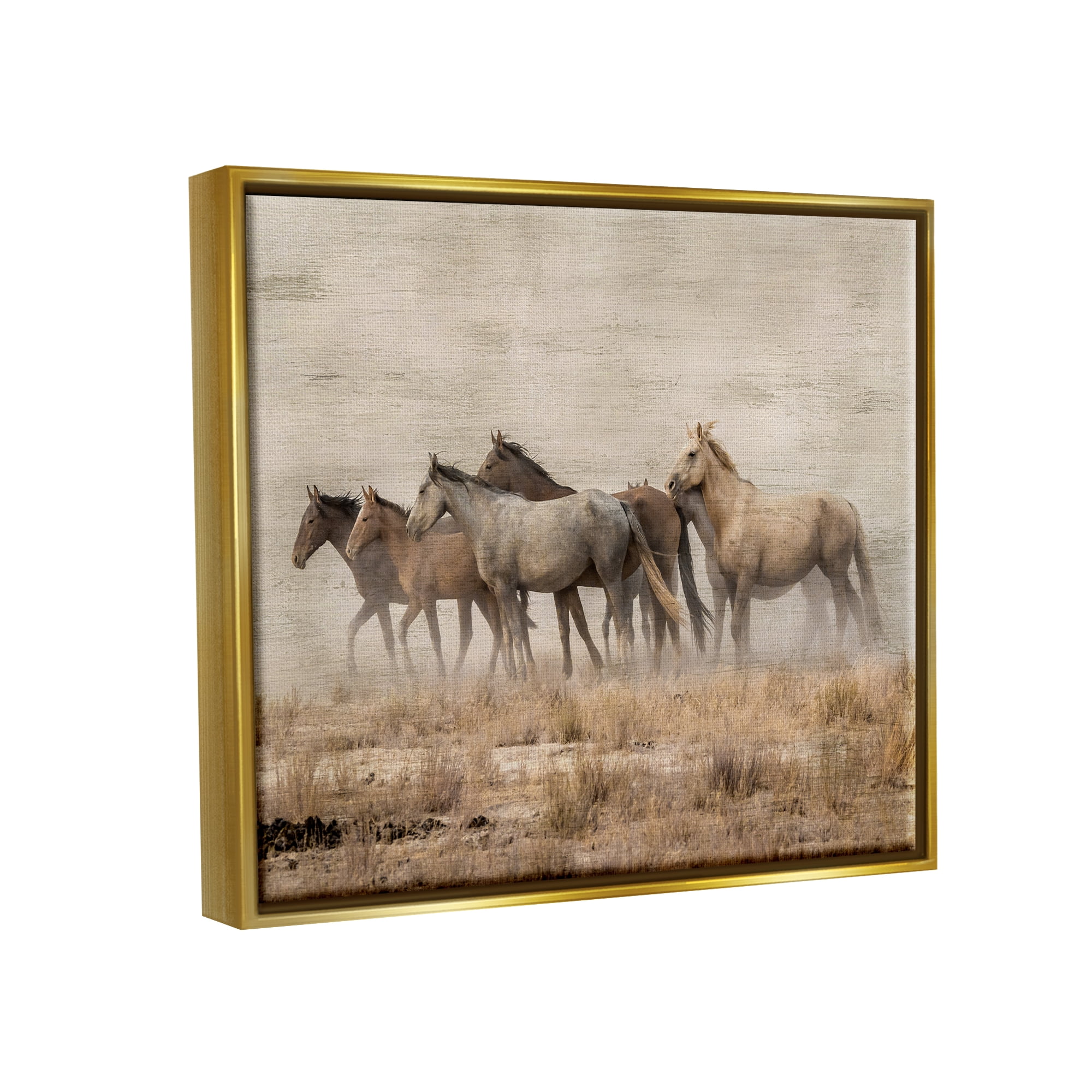 Stupell Industries Rustic Herd of Horses Animals & Insects Painting Gold Floater Framed Canvas Art Print Wall Art, 21 x 17