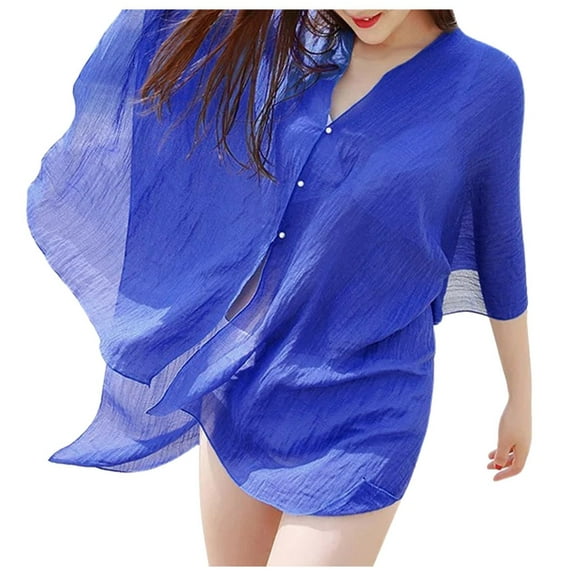 Prolriy Scarf for Women Chiffon Beach Cover Up Swimsuit Kimono Cardigan Shawl Beach Wrap Cover Up Shawl Scarf Blue