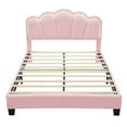 thumbnail image 5 of Full Size Upholstered Flower-Shape Bed,  Double Bed with Elegant Flowers Headboard and LED Light Strip, Sherpa Fabric Platform Bed with Wooden Slats Support for Bedroom, Pink, 5 of 9