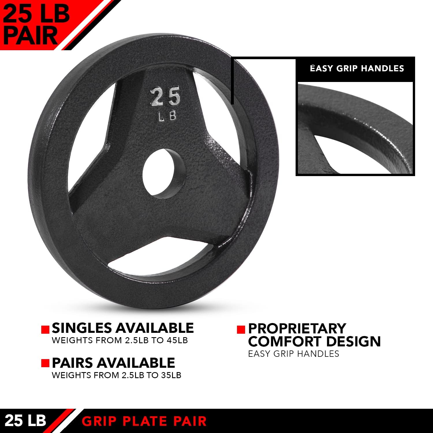 JFIT Cast Iron Olympic 2-Inch Grip Plate for Barbell, Set of 2 Plates, 25 LB