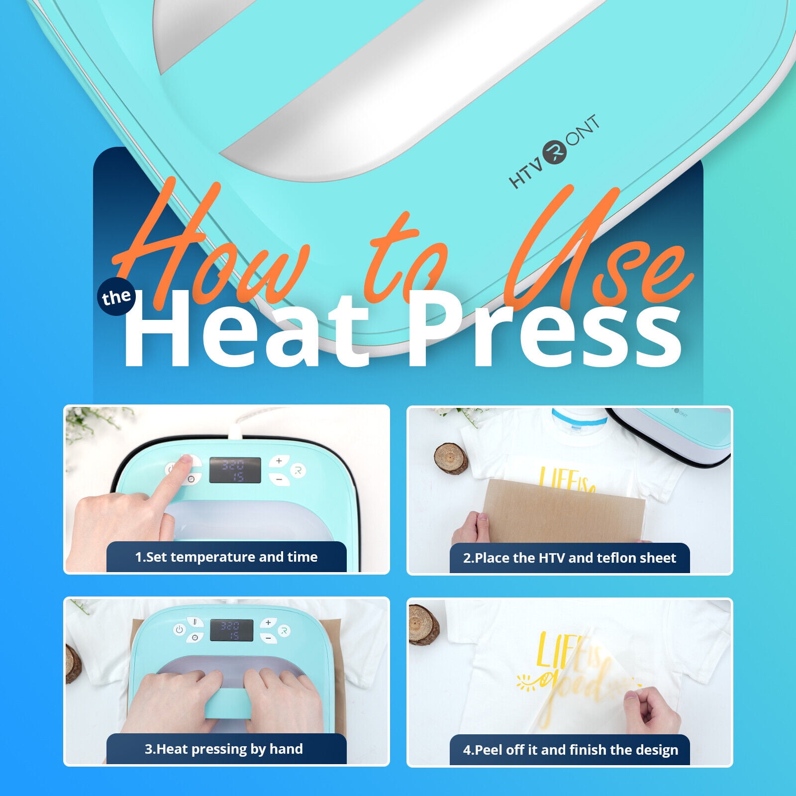 HTVRONT Mint Green Heat Press Machine for T-Shirts, Portable Heat Press 10"X10", Iron Press for Sublimation and HTV Vinyl